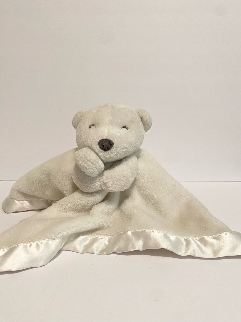 Carters Bear Lovey Plush White Satin Security Blanket Baby Teddy Lovie Toy
